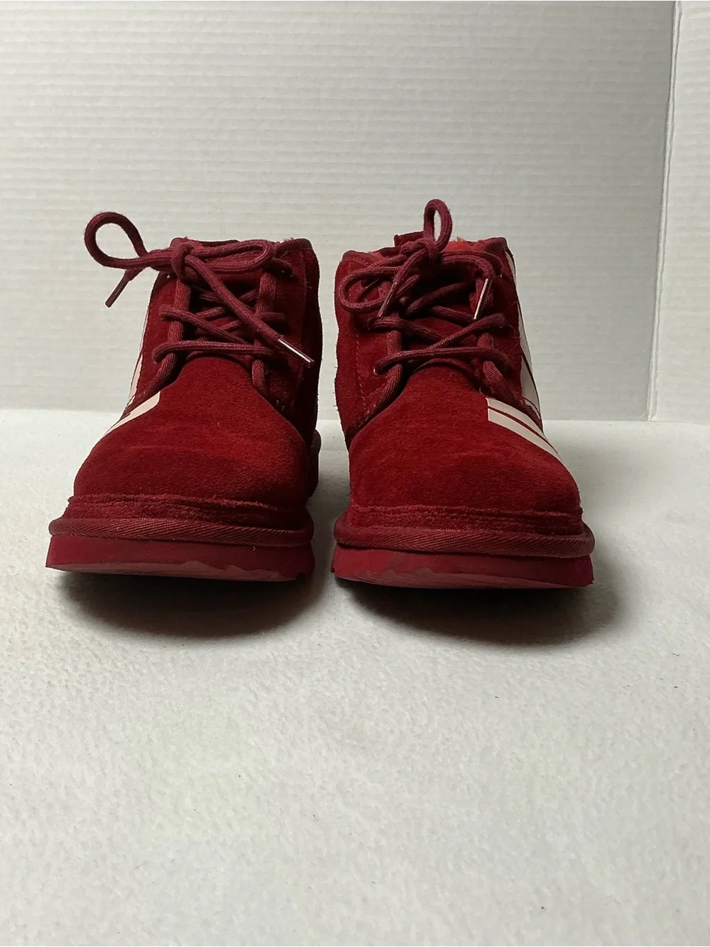 UGG Neumel Chopd Graphic Samba Red Suede Boots Kids 6